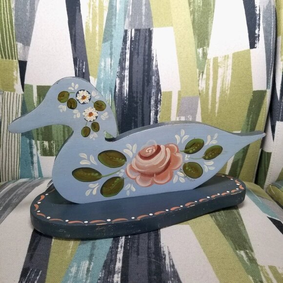 Wood Duck Goose Mantle Decor Artist Signed Rustic Norwegian Style Shabby Chick C - Picture 5 of 14